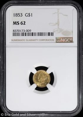 1853 G$1 Liberty Head Gold Dollar NGC MS 62 | Uncirculated UNC - Image 1 of 4
