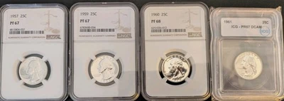 Lote de 4: (1957-1961) NGC/ICG-CERTIFICADO PF67/68 Cuartos Washington 90% PLATA! Foto 1 de 4