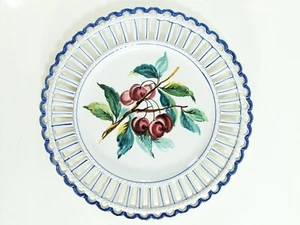 Vtg Signed Ugo Zaccagnini Reticulated Plate Cherries Italy 8.75" - Picture 1 of 2