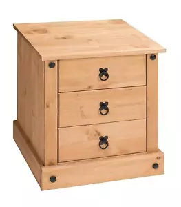 Corona Bedside Cabinet 3 Drawer Budget Chest Table Mexican Pine by Mercers - Picture 1 of 3