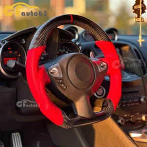 Volante deportivo de cuero perforado de fibra de carbono real para Nissan 370Z 08-19 - Imagen 1 de 12