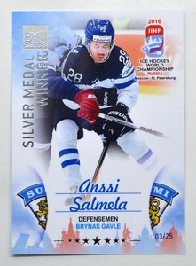 2016 BY cards IIHF WC Silver Finland #FIN-L08 Anssi Salmela #/25