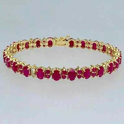 Brazalete Tenis Único Rubí Simulado Corte Ovalado 6.89 Ct Chapado en Oro Amarillo 14K Foto 1 de 4