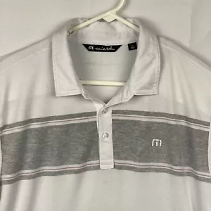 Travis Mathew Golf Polo White Gray Stripe Mens Size Large Short Sleeve - Picture 1 of 11