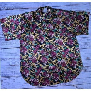 Vintage Floral Baroque Print Button Down Shirt Black Gold Purple Teal Size Small - Picture 1 of 5