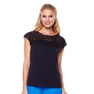 G by Giuliana Rancic Lace Yoke Top 245817-M (Black-XL) - Picture 1 of 1