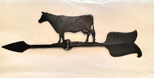 Vintage Cast Aluminum Holstein Cow Weathervane Arrow 