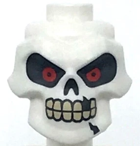 Lego New White Minifigure Head Skeleton Skull Red Eyes Cracks Missing Tooth - Picture 1 of 1