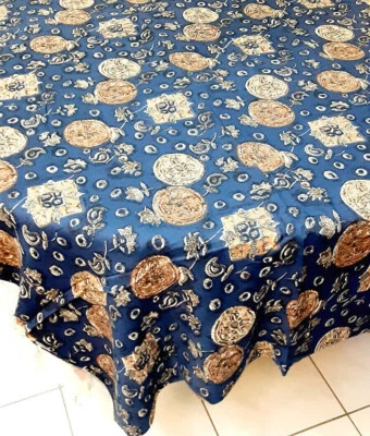 Rayon Fabric 4 Yards, W =40", New, Dark Blue/Beige - Image 1 of 4