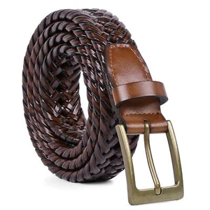 Men's Braided Leather Belt, Braided Woven Belt for Men Casual Jeans with Soli... - Picture 1 of 6