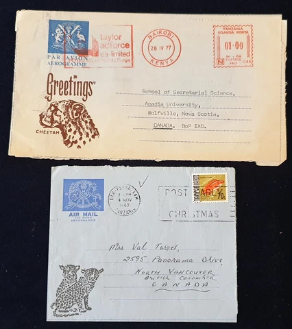 Tanzania Postal History Postal Stationery 2 Aerogrames to Canada #8114 Cover