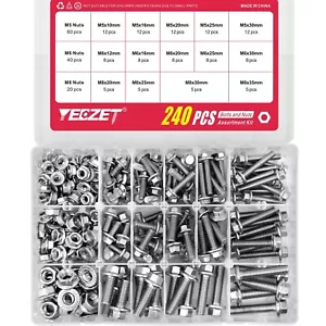 240PCS M5 M6 M8 Flanged Bolts and Nuts Kit,Stainless Steel 304 Metric Flanged He - Picture 1 of 8