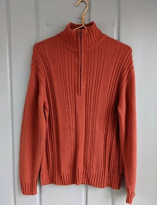 Perry Ellis Men Medium Sweater Half Zip Cable Knit Orange Cotton 1/2 1/4 Quarter - Image 1 of 4
