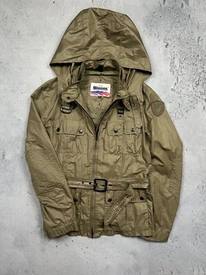 Blauer USA Military-Style Hooded Belted Jacket Olive Green Water-Resistant Nylon - Image 1 of 4