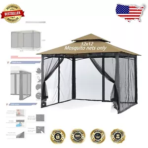 Black Gazebo Mosquito Netting with UV Protection & Easy Access Zip Doors 12x12FT - Picture 1 of 9
