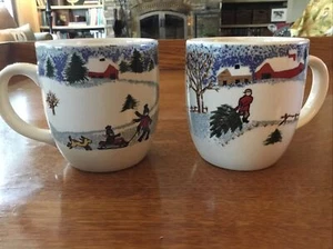 FOLKCRAFT STONEWARE "WINTER SIDE" Coffee / Soup Mugs Cups Set of 2! - Bild 1 von 4
