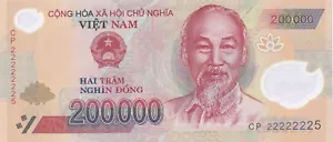 Vietnam fancy number 22222225 P-123 200,000 Dong Banknote, Gem UNC Polymer - Picture 1 of 2