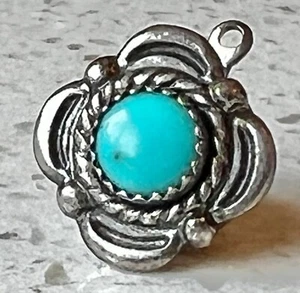 Sterling Silver Tie Tack With Turquoise Stone Floral Design Southwest - Picture 1 of 6
