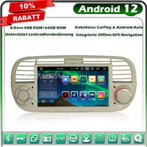 Radio Coche 8 Núcleos 64GB GPS Para Fiat 500 Android 13 DAB+CarPlay WiFi BT 5.0 OBD 4G - Imagen 1 de 24