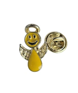 Yellow Smiley Face Angel Lapel Tack Pin - Picture 1 of 4