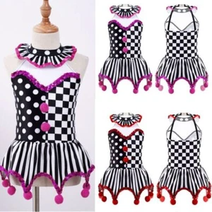 Kids Girls Clown Sleeveless Sequin Dress Dance Leotard Circus Ringmaster Leotard - Picture 1 of 33