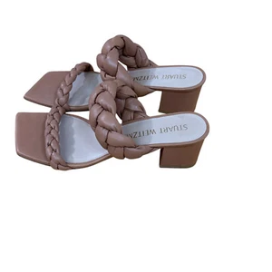Stuart Weitzman Playa Braided Blook-Heel  Sandals Sz 10.5 Tan Leather Made Spain - Picture 1 of 22