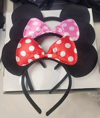 Minnie Mickey Mouse Ears 24 pcs Headbands Black Red Polka Dot Bow Party Favors - Image 1 of 4