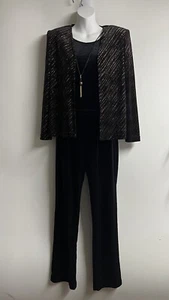 R & K Originals Petite 4 Pants Suit Sparkle Velvet Black Brown 2 Piece Set - Picture 1 of 14