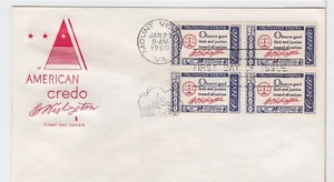 TurtlesTradingPost- George Washington Credo 1960 FDC #1139 House of Farnam Block - Picture 1 of 1