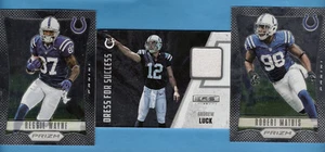 ANDREW LUCK WORN ROOKIE JERSEY CARD + REGGIE WAYNE & ROBERT MATHIS PRIZM COLTS - Picture 1 of 2