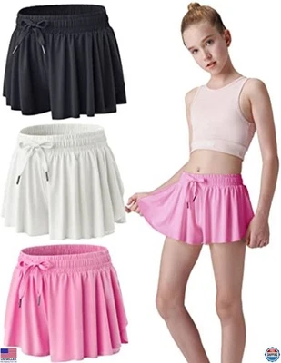 3 Pack Girls 2-in-1 Flowy Shorts with Spandex Liner for Fitness & Sports - Image 1 of 4