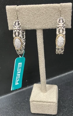 Effy Sterling Silver and 18K Gold Diamond 29MM Hoop Earrings, stamped 925 18K - Image 1 of 4