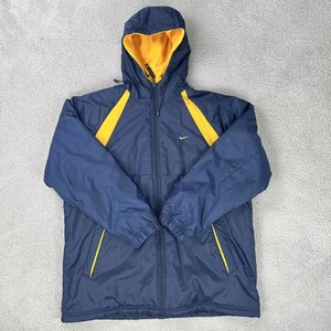 Vtg Nike Reversible Jacket Men Large Yellow Blue Full Zip Fleece Embroidered - Picture 1 of 19