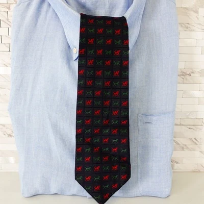 Corbata para el cuello para hombre animal león tejido antiguo seda azul marino genial arte japonés Tokio Foto 1 de 4