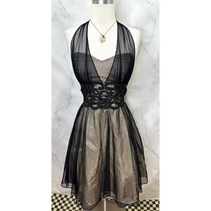Vestido de té Niki Livas vintage años 90 y2k talla S Zum Zum Halter negro encaje tul gótico - Imagen 1 de 14