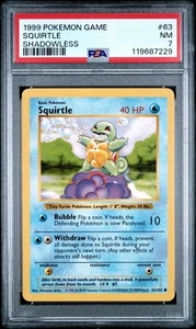 1999 POKEMON BASE SET SHADOWLESS #63 SQUIRTLE PSA 7 NM - Picture 1 of 2