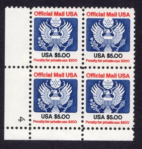Scott #O133 Official Mail Block of 4 Stamps - MNH P#4 - Picture 1 of 1