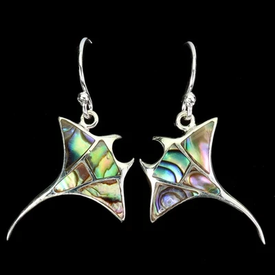 925 Sterling Silver Earrings Fancy Mother Of Pearl Stringray Gemstone Jewelry - Image 1 of 4