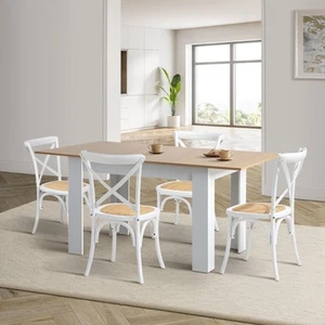 Oikiture 160cm Extendable Dining Table with 4PCS Dining Chairs Crossback White - Picture 1 of 10