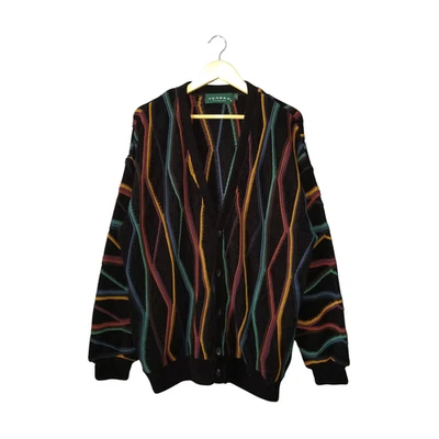 TUNDRA Canada Cardigan Sweater 3D Texture Black Knit Cotton Mens NEW Vtg LG - Image 1 of 4