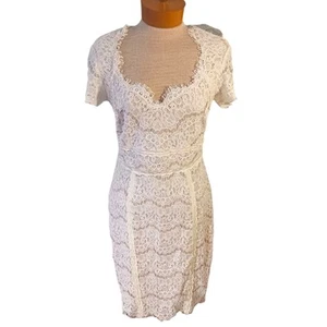 Size 6 Womens Sheath Lace Dress Short Sleeve Ivory Wedding Bridal Sequins Spring - Picture 1 of 9