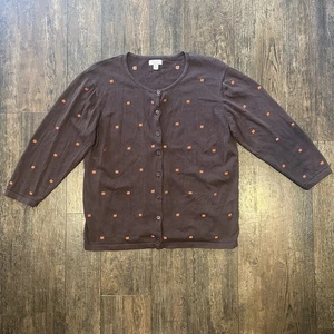 Baxter & Wells Fall Embroidered Pumpkins Brown Cotton Button Up Sweater Size L - Picture 1 of 6