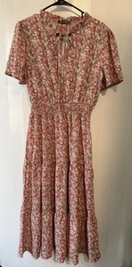 BTFBM Women Boho Pink Floral Print Sundress Dress Summer V Neck Medium - Picture 1 of 9
