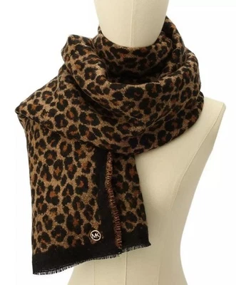 MICHAEL KORS Leopardo Guepardo Estampado Mujer Bufanda Envoltura - Negro Camel (NUEVO SIN ETIQUETAS) Foto 1 de 4