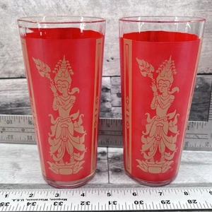 Culver MCM Set of 2 Highball Glasses Red and Gold Thai Goddess 1401 - Picture 1 of 10