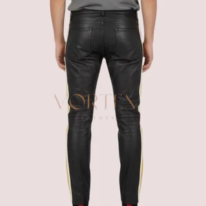 Pantalones de cuero de piel de cordero negros para hombre estilo motociclista gay calce ajustado pantalones LGBTQ moda - Imagen 1 de 4