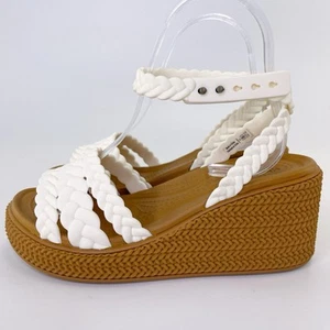 Crocs Womens Brooklyn Woven Ankle Strap Wedge Chalk Sz 6 - Picture 1 of 10
