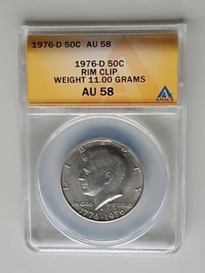 1976 D Rim Clip Half Dollar 50C ANACS AU-58 - Picture 1 of 2