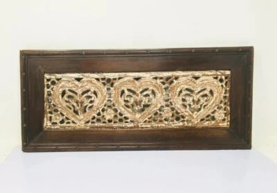 Antiguo panel de pared floral fino corte Jali de 2 lados madera anhelado a mano panel enmarcado Foto 1 de 4