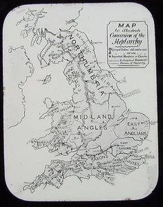 Glass Magic Lantern Slide CONVERSION OF THE HEPTARCHY MAP C1890 BRITAIN - Picture 1 of 2